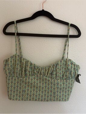 Zara Pastel Floral Ruching Crop Cami in Light Green and Blue